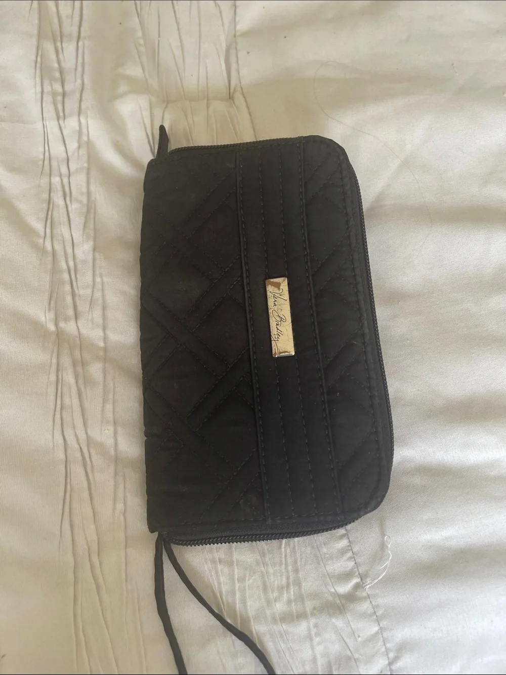 Vera Bradley Black Quilted Zip-Around Wallet with Logo Plaque